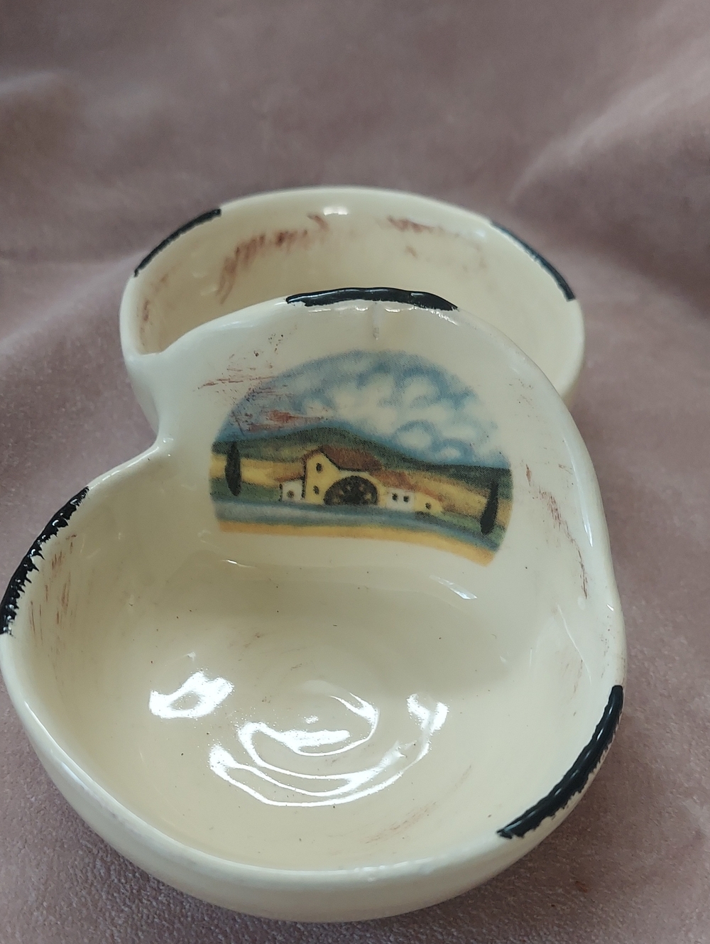 Sur La Table Cream Ceramic Dish with Scenic Motif -